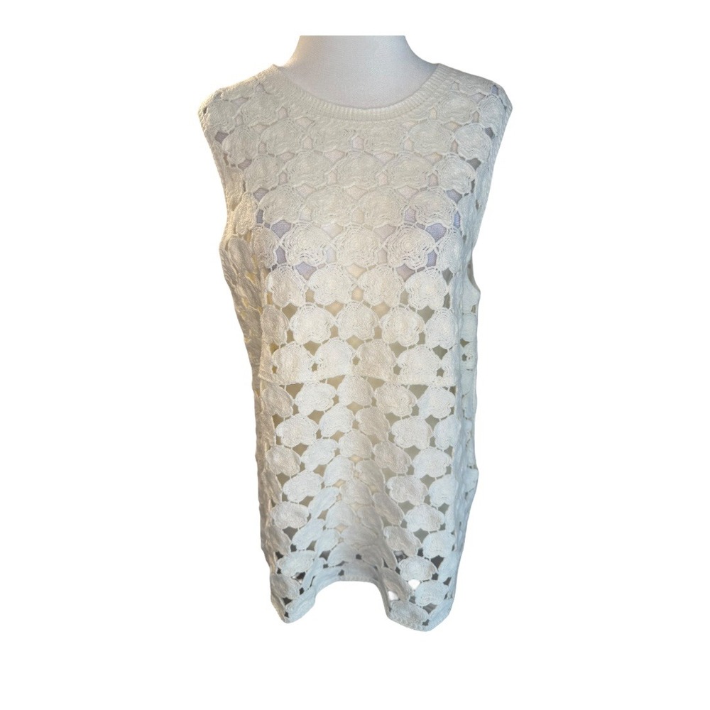 Bobeau Crochet Knit‎ Tank Top Sleeveless Floral Open Weave White Medium NWT